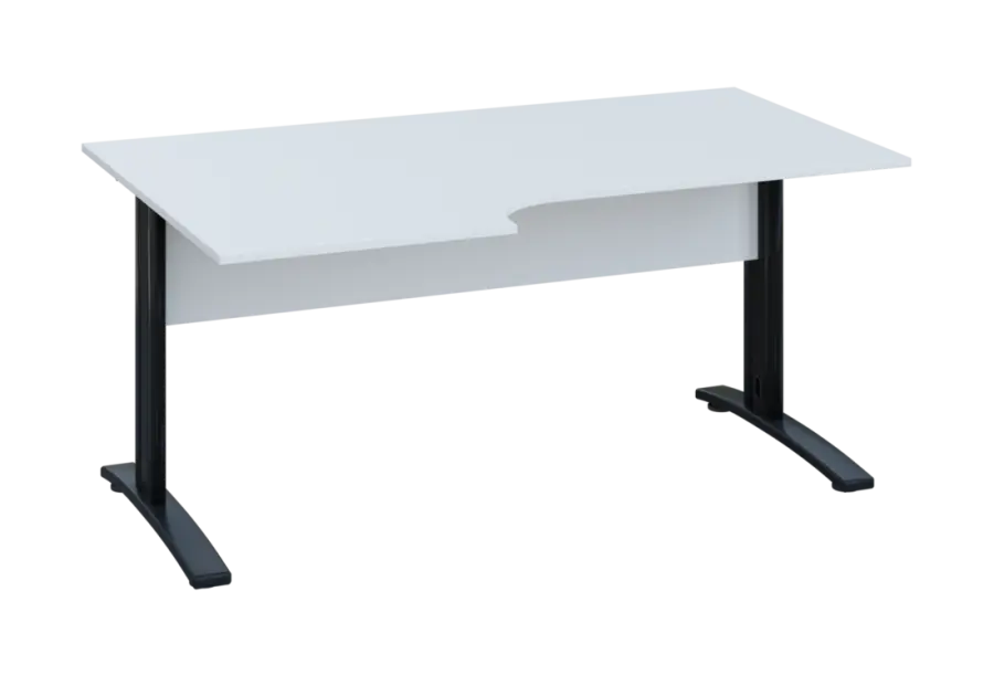 ERK 18 - 166 stůl kancelářský, rohový, levý, kovová podnož černá, deska 18 mm, široký 1600 mm, bílá